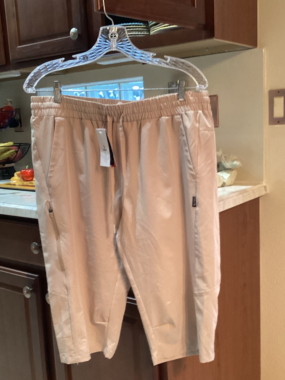 Women's Elastic-Waist Beige Joggers